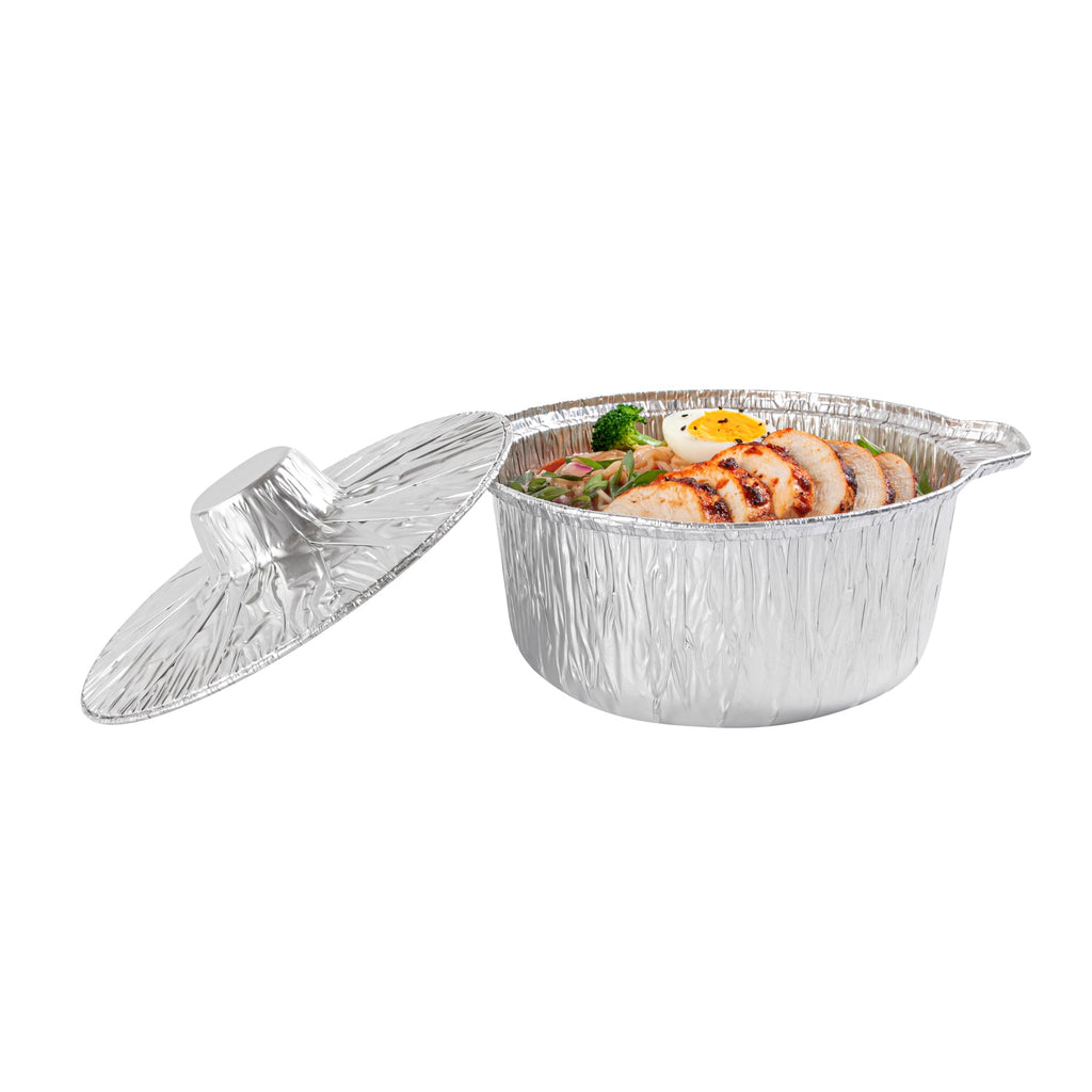 Foil Lux 60 oz Aluminum Foil Pot - with Lid - 9 3/4" x 8 3/4" x 3 3/4" - 100 count box