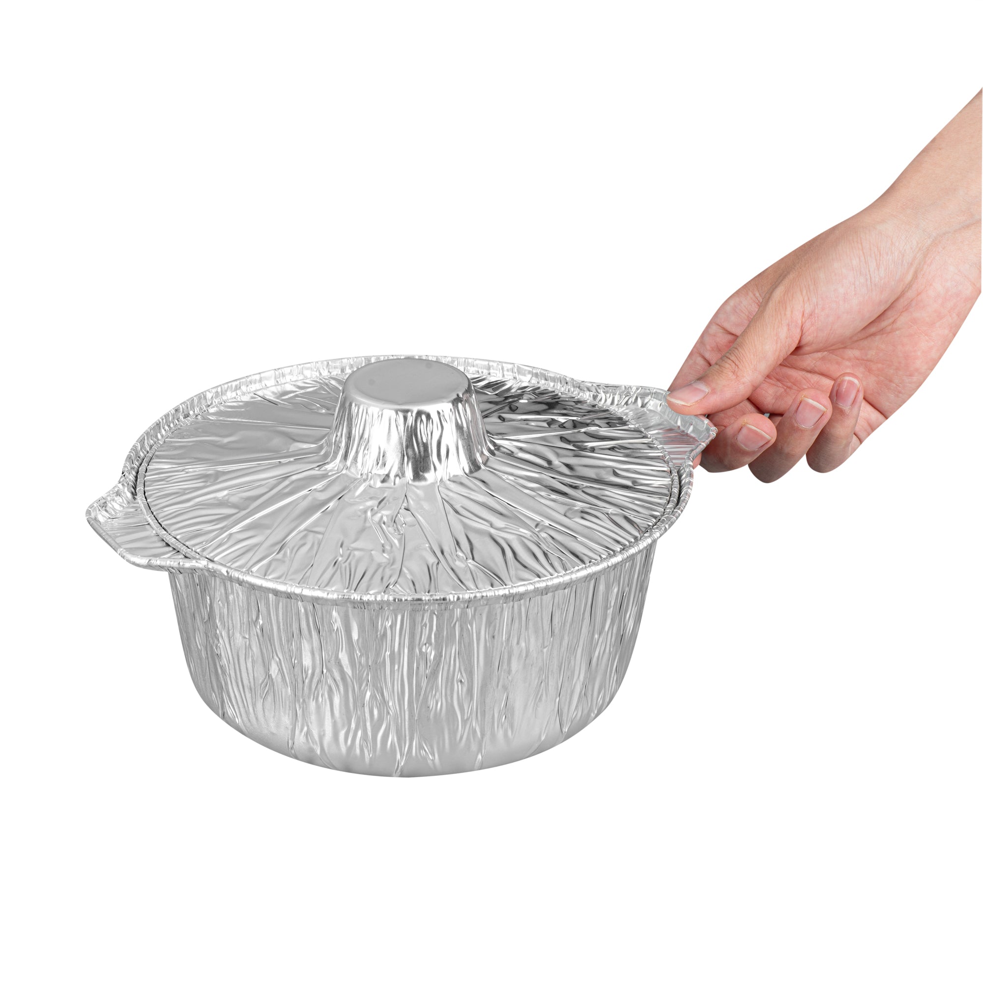 Foil Lux 60 oz Aluminum Foil Pot - with Lid - 9 3/4" x 8 3/4" x 3 3/4" - 100 count box