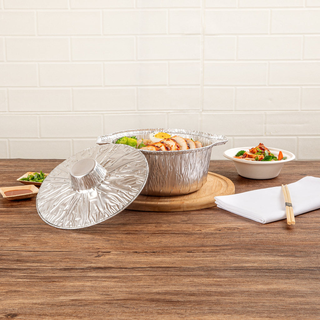 Foil Lux 60 oz Aluminum Foil Pot - with Lid - 9 3/4" x 8 3/4" x 3 3/4" - 100 count box