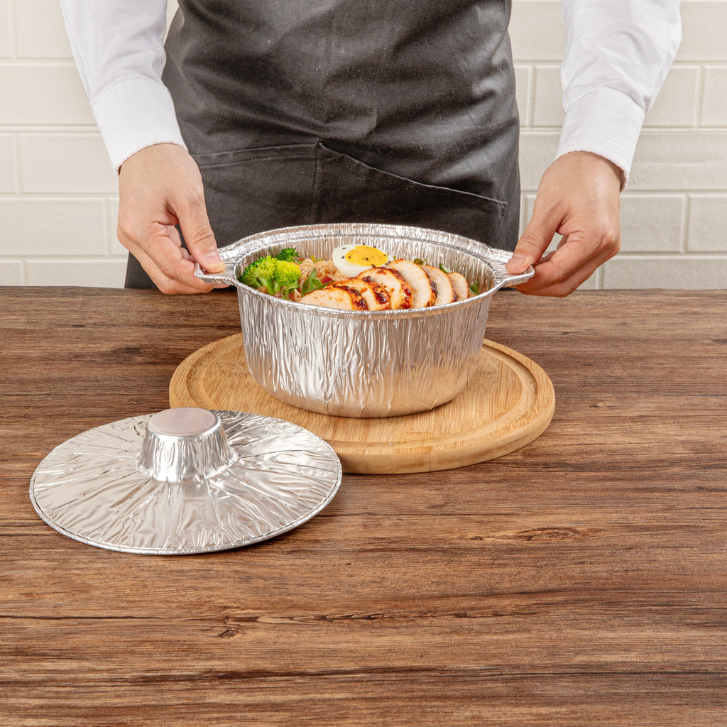 Foil Lux 60 oz Aluminum Foil Pot - with Lid - 9 3/4" x 8 3/4" x 3 3/4" - 100 count box