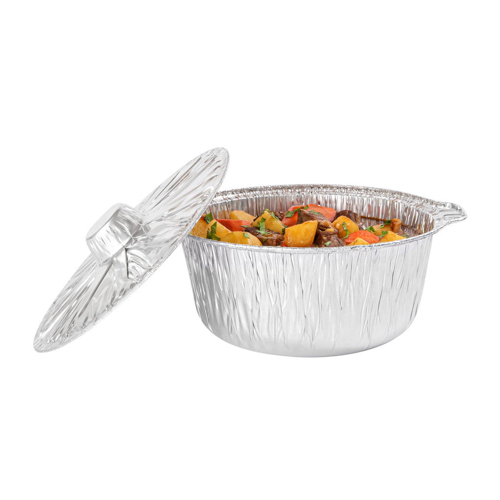 Foil Lux 4 qt Aluminum Foil Pot - with Lid - 11 1/2" x 10 1/4" x 4 3/4" - 100 count box