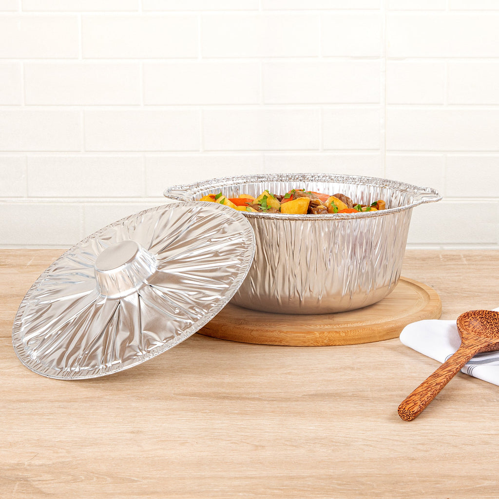 Foil Lux 4 qt Aluminum Foil Pot - with Lid - 11 1/2" x 10 1/4" x 4 3/4" - 100 count box