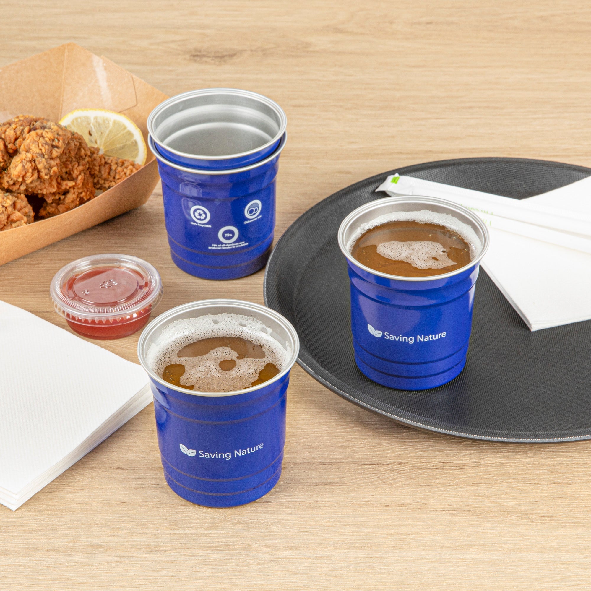 Saving Nature 10 oz Blue Aluminum Drinking Cup - 3 1/2" x 3 1/2" x 3" - 10 count box