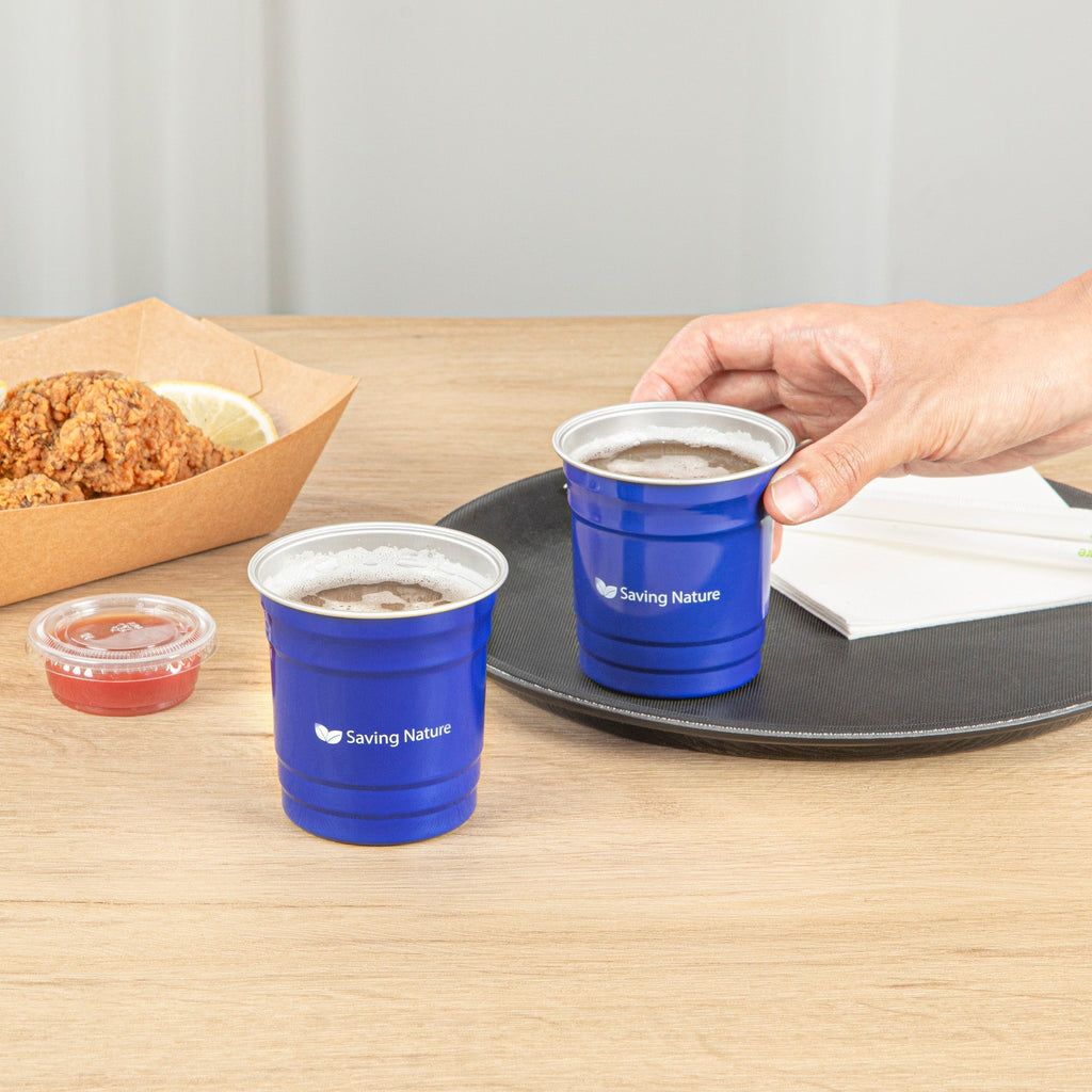 Saving Nature 10 oz Blue Aluminum Drinking Cup - 3 1/2" x 3 1/2" x 3" - 10 count box