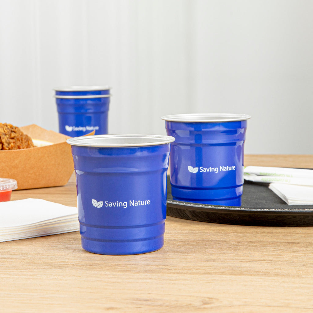 Saving Nature 10 oz Blue Aluminum Drinking Cup - 3 1/2" x 3 1/2" x 3" - 100 count box