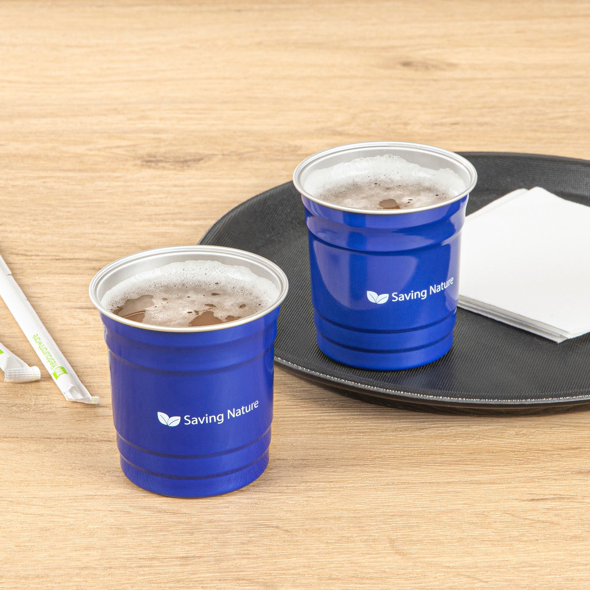 Saving Nature 10 oz Blue Aluminum Drinking Cup - 3 1/2" x 3 1/2" x 3" - 100 count box
