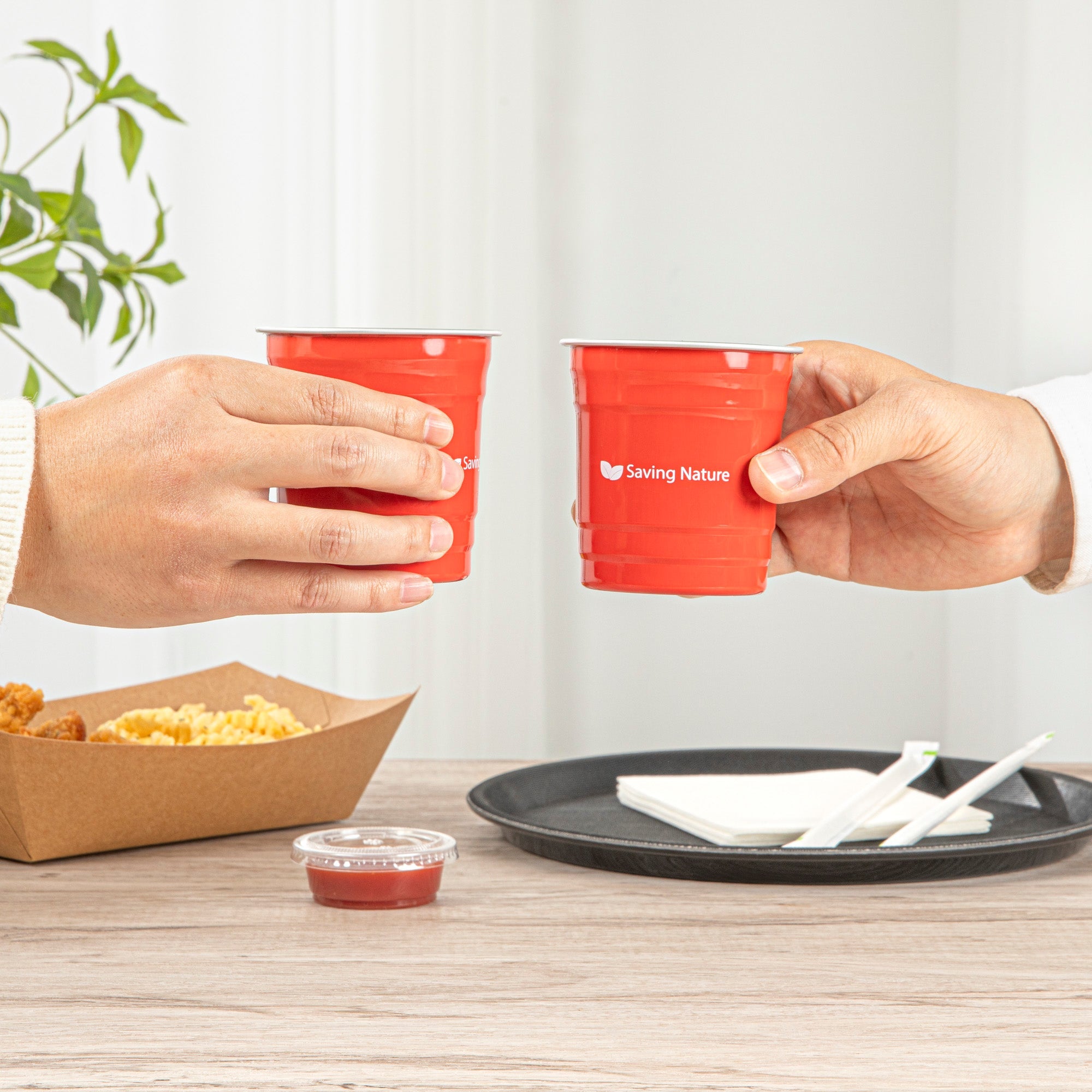 Saving Nature 10 oz Red Aluminum Drinking Cup - 3 1/2" x 3 1/2" x 3" - 10 count box