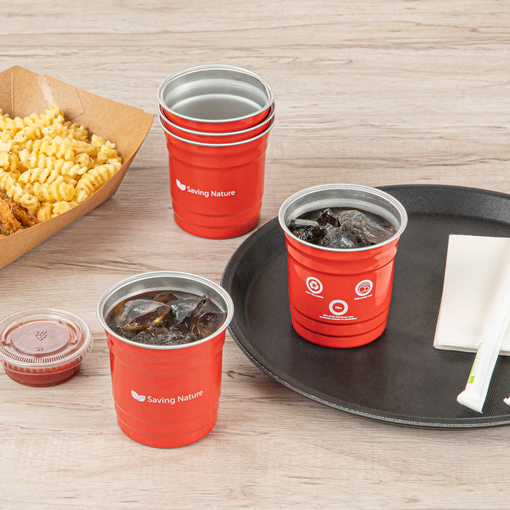 Saving Nature 10 oz Red Aluminum Drinking Cup - 3 1/2" x 3 1/2" x 3" - 100 count box