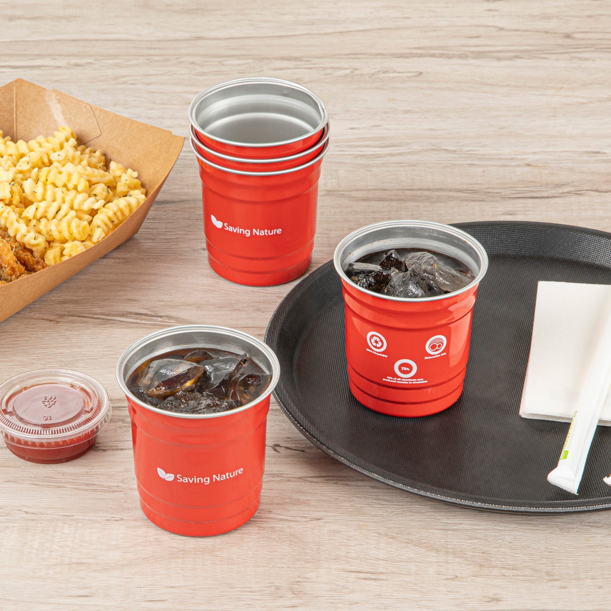 Saving Nature 10 oz Red Aluminum Drinking Cup - 3 1/2" x 3 1/2" x 3" - 100 count box