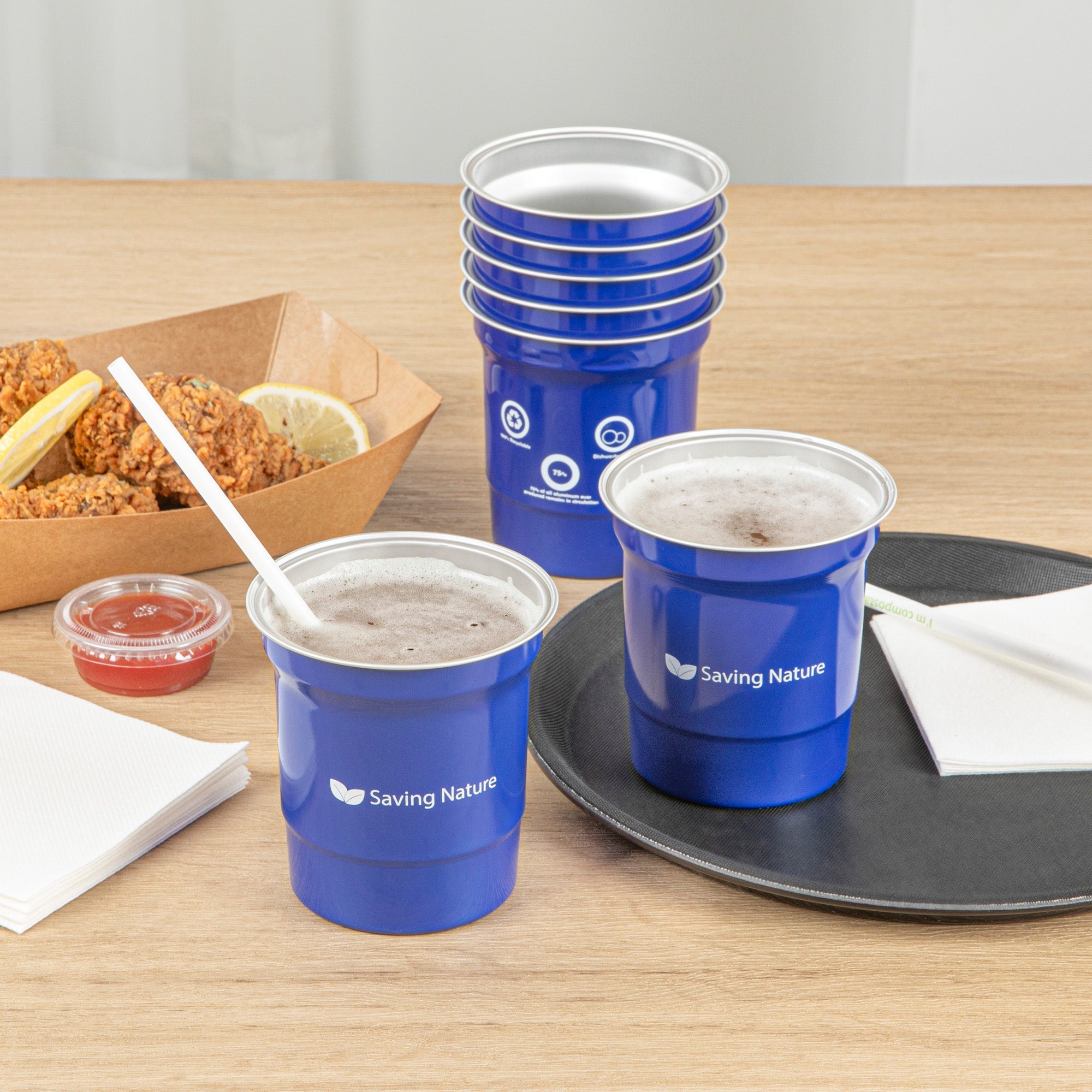 Saving Nature 16 oz Blue Aluminum Drinking Cup - 3 3/4" x 3 3/4" x 4" - 10 count box