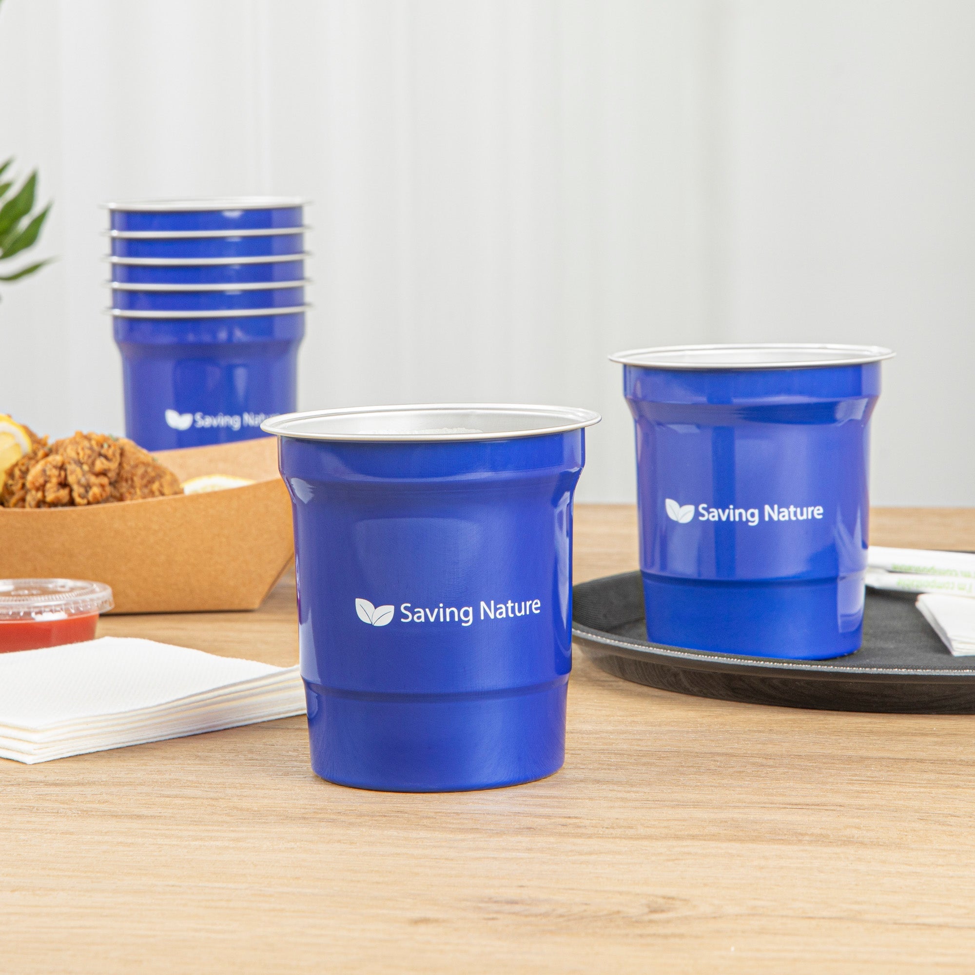 Saving Nature 16 oz Blue Aluminum Drinking Cup - 3 3/4" x 3 3/4" x 4" - 100 count box