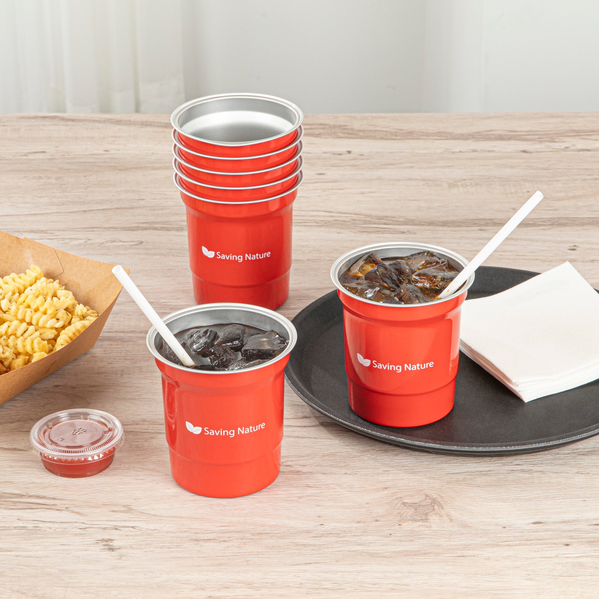 Saving Nature 16 oz Red Aluminum Drinking Cup - 3 3/4" x 3 3/4" x 4" - 10 count box
