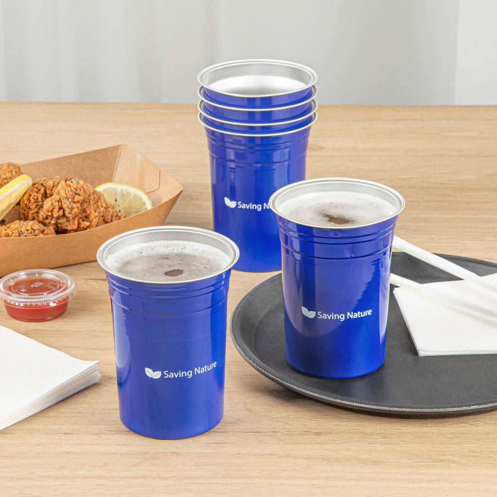 Saving Nature 20 oz Blue Aluminum Drinking Cup - 3 3/4" x 3 3/4" x 5" - 10 count box