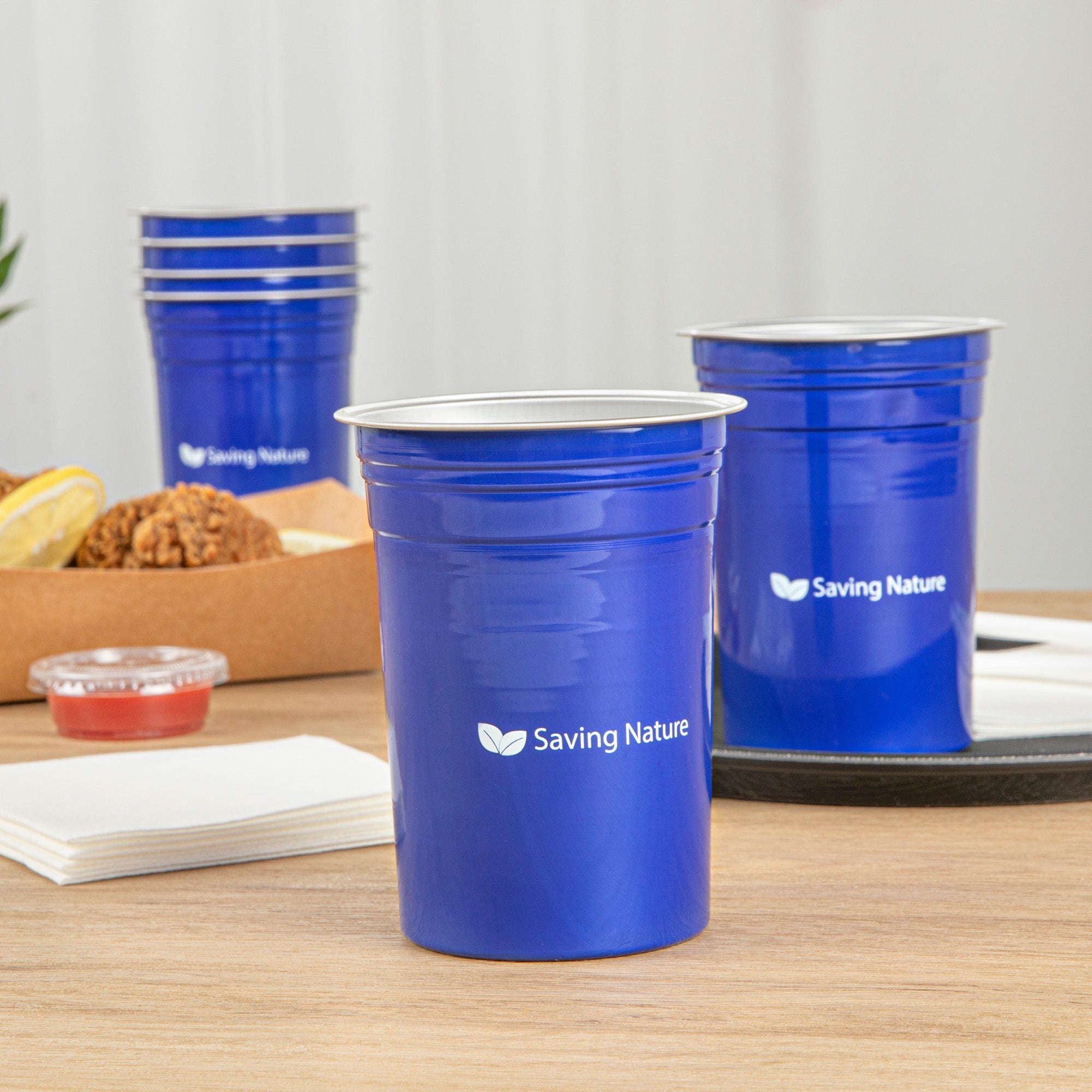 Saving Nature 20 oz Blue Aluminum Drinking Cup - 3 3/4" x 3 3/4" x 5" - 10 count box