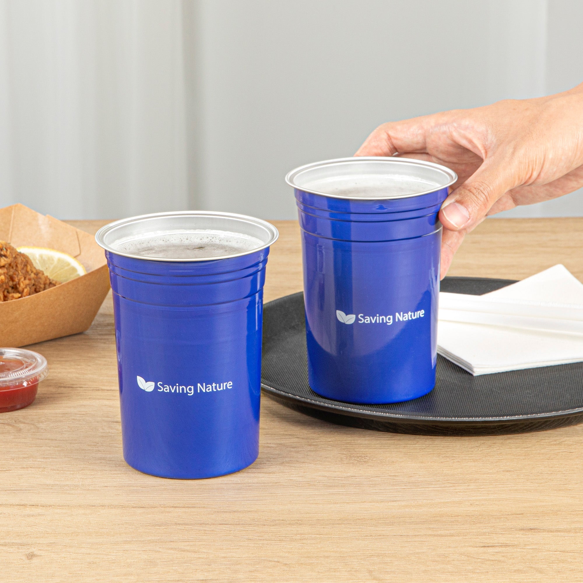 Saving Nature 20 oz Blue Aluminum Drinking Cup - 3 3/4" x 3 3/4" x 5" - 100 count box