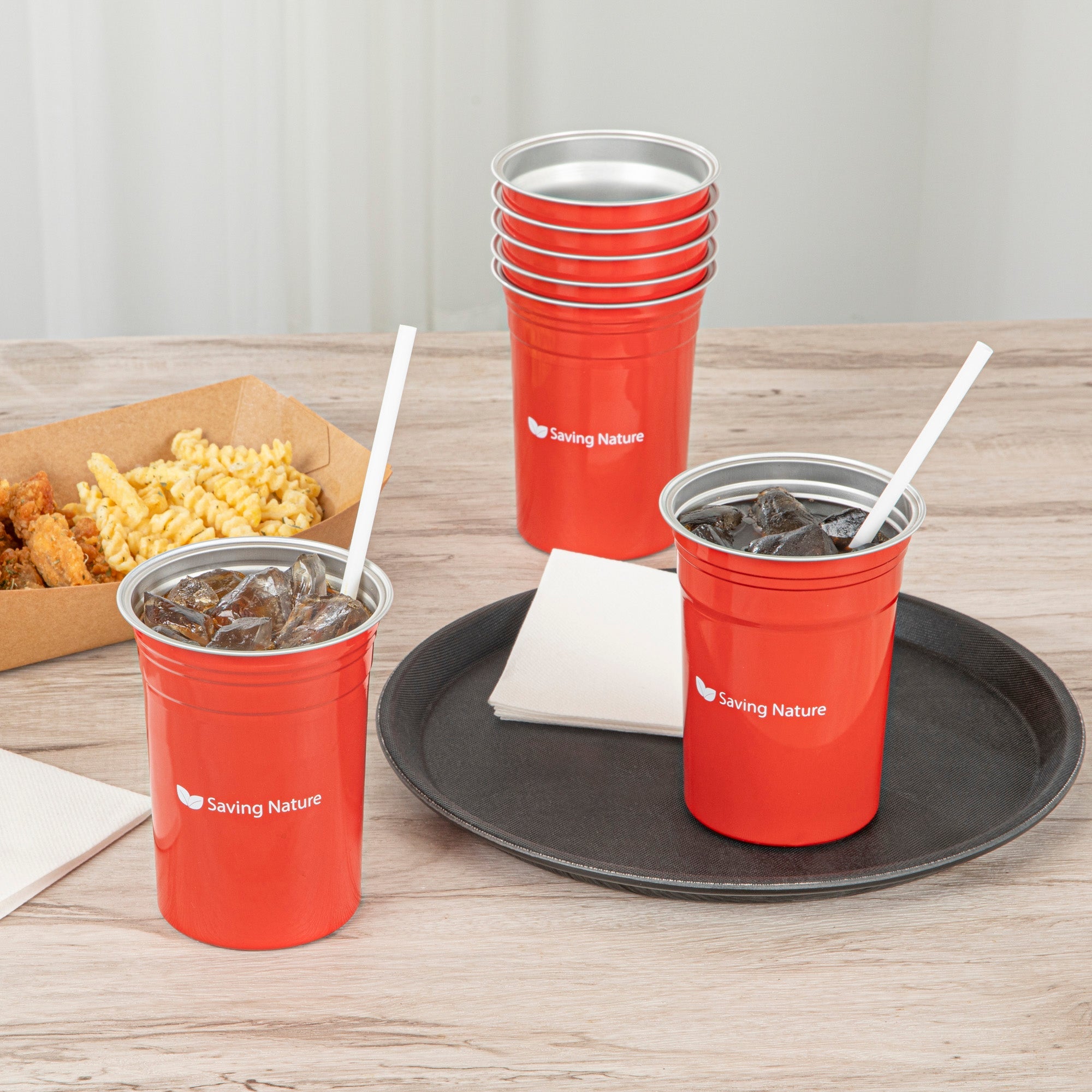 Saving Nature 20 oz Red Aluminum Drinking Cup - 3 3/4" x 3 3/4" x 5" - 10 count box