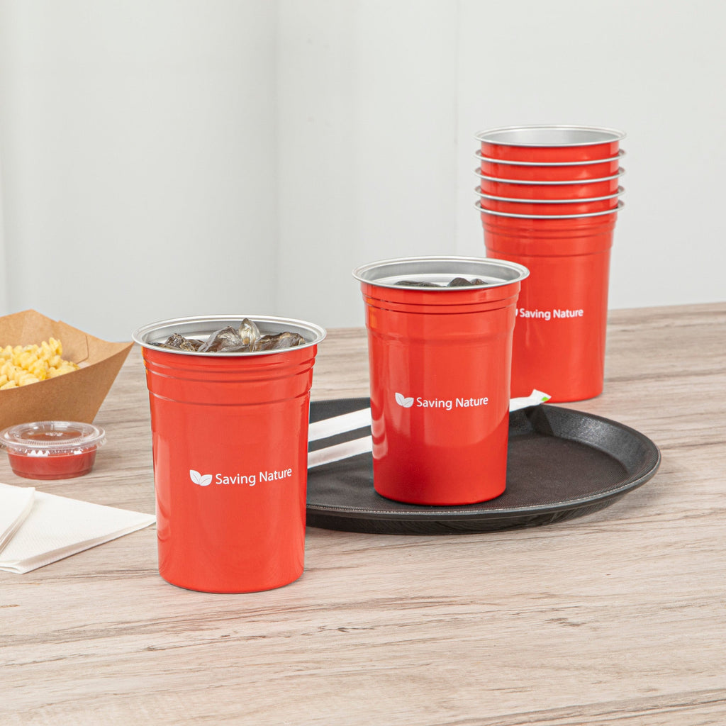 Saving Nature 20 oz Red Aluminum Drinking Cup - 3 3/4" x 3 3/4" x 5" - 10 count box