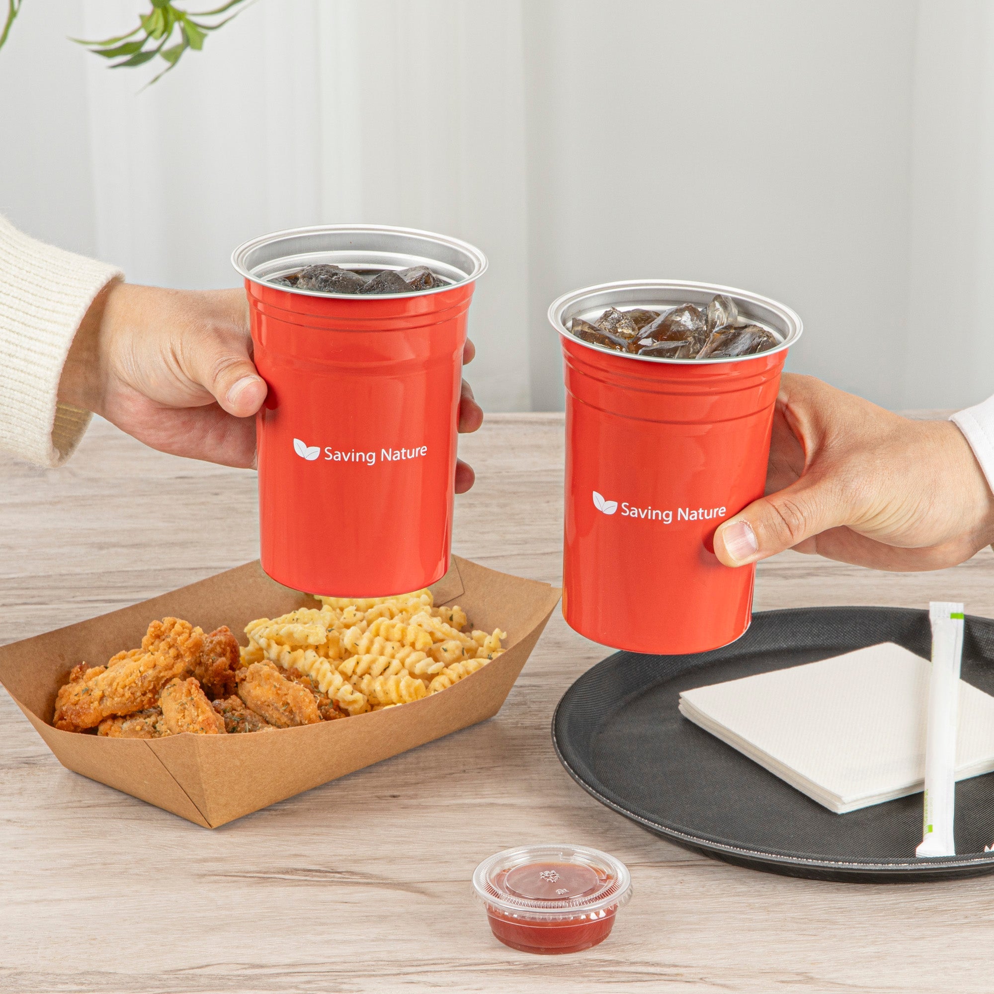 Saving Nature 20 oz Red Aluminum Drinking Cup - 3 3/4" x 3 3/4" x 5" - 100 count box