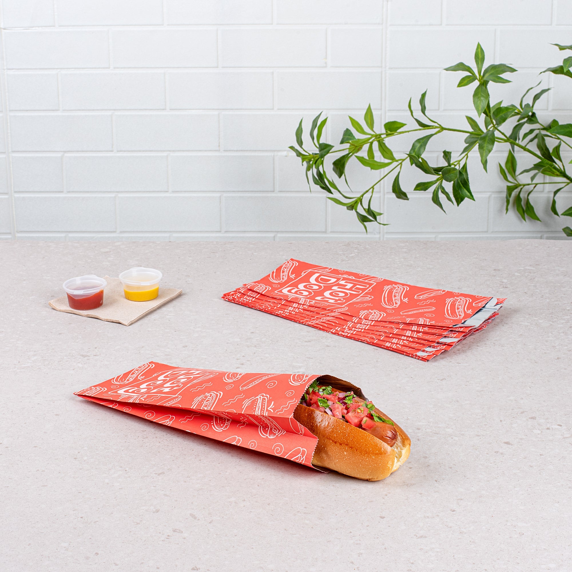 Bag Tek Red Paper Printed Hot Dog Foil Bag - Pint Size - 4 1/2" x 2" x 11 1/2" - 100 count box