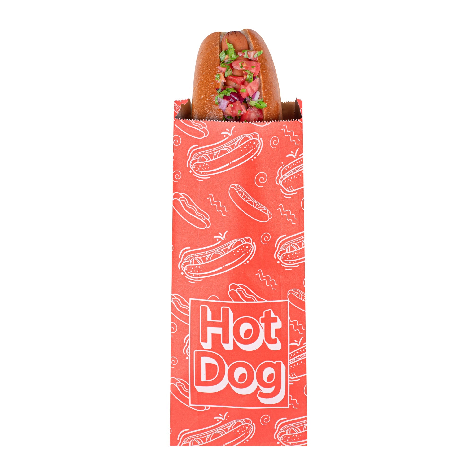 Bag Tek Red Paper Printed Hot Dog Foil Bag - Pint Size - 4 1/2" x 2" x 11 1/2" - 100 count box