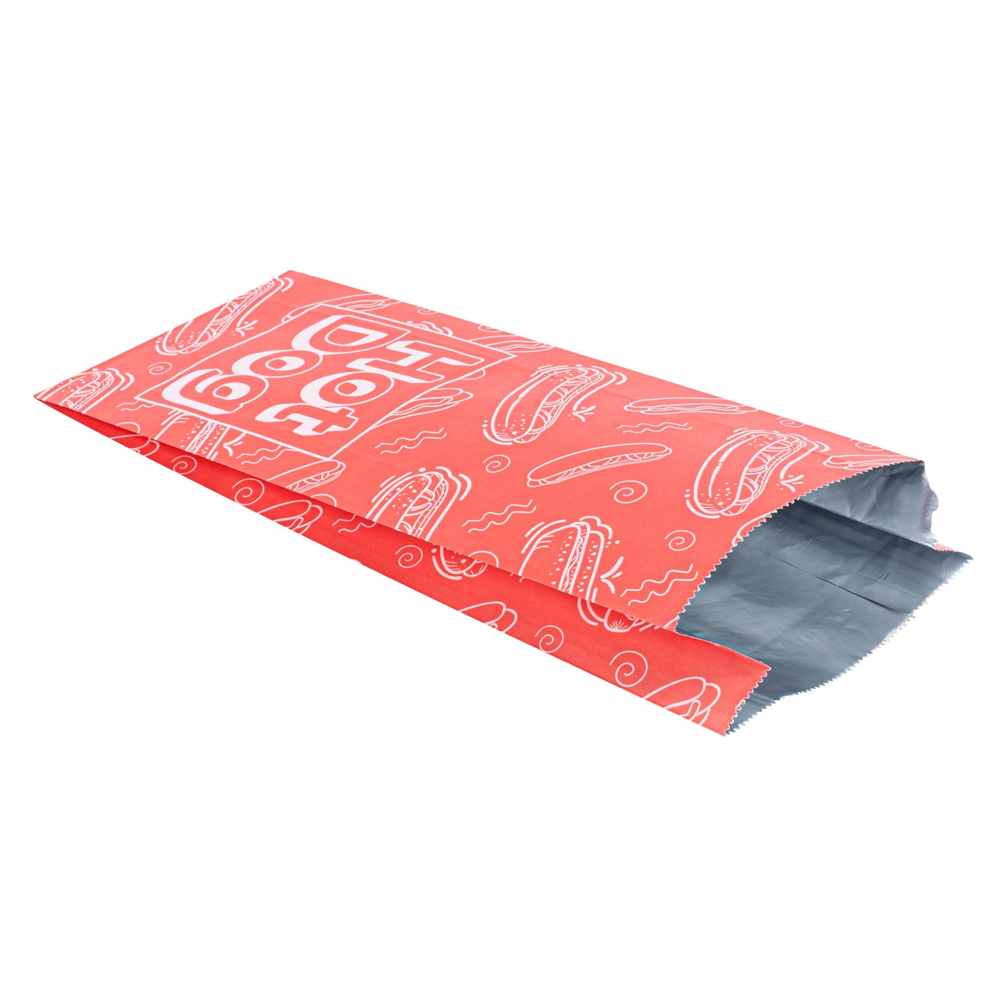 Bag Tek Red Paper Printed Hot Dog Foil Bag - Pint Size - 4 1/2" x 2" x 11 1/2" - 100 count box