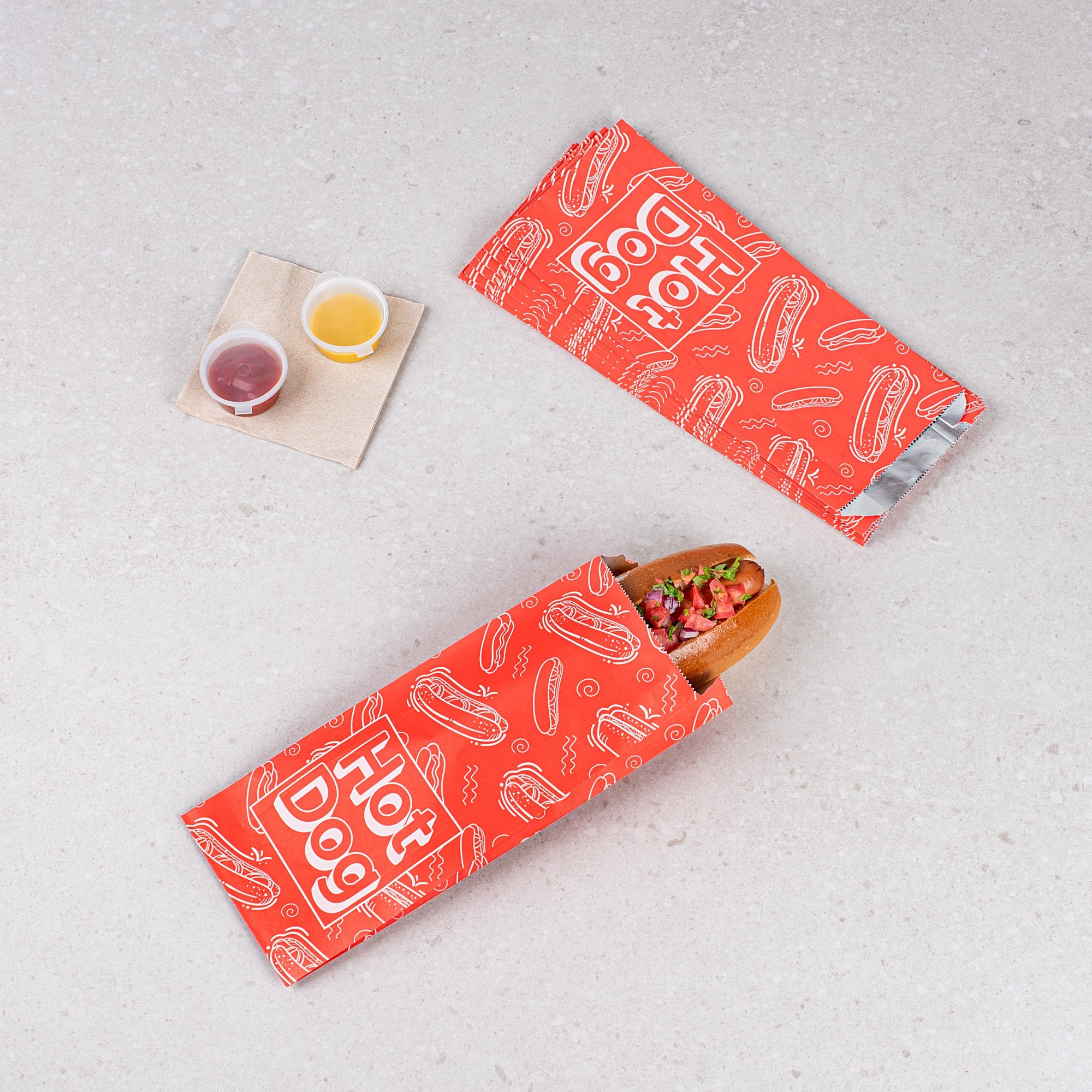Bag Tek Red Paper Printed Hot Dog Foil Bag - Pint Size - 4 1/2" x 2" x 11 1/2" - 100 count box