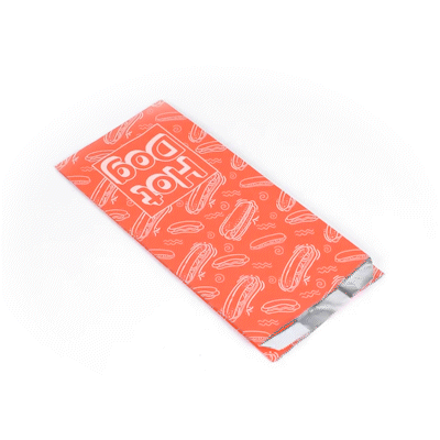 Bag Tek Red Paper Printed Hot Dog Foil Bag - 1/2 Gallon - 4 1/4" x 6 1/2" x 14 1/2" - 100 count box