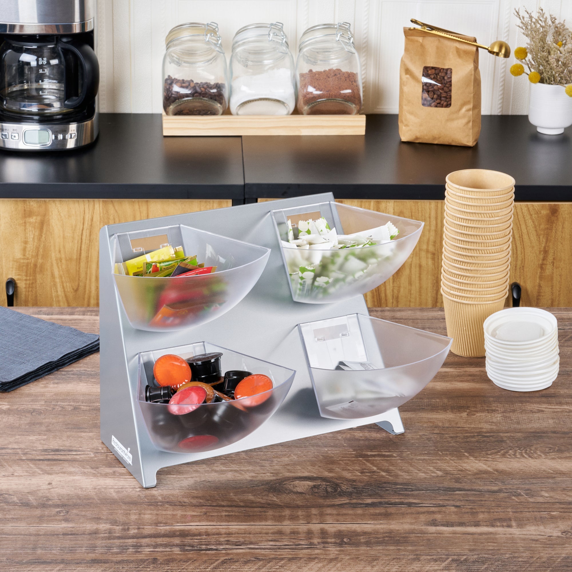 Met Lux Steel Condiment Holder - 4 Clear Bins - 15 1/2" x 10" x 10 1/2" - 1 count box