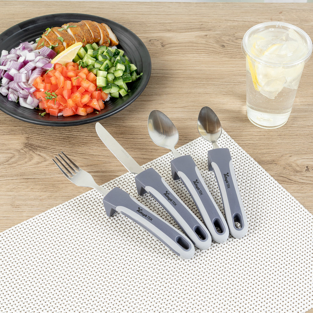 Adapt Tek Gray Stainless Steel 4-Piece Adaptive Utensil Set - Lightweight, Non-Slip - 1 count box