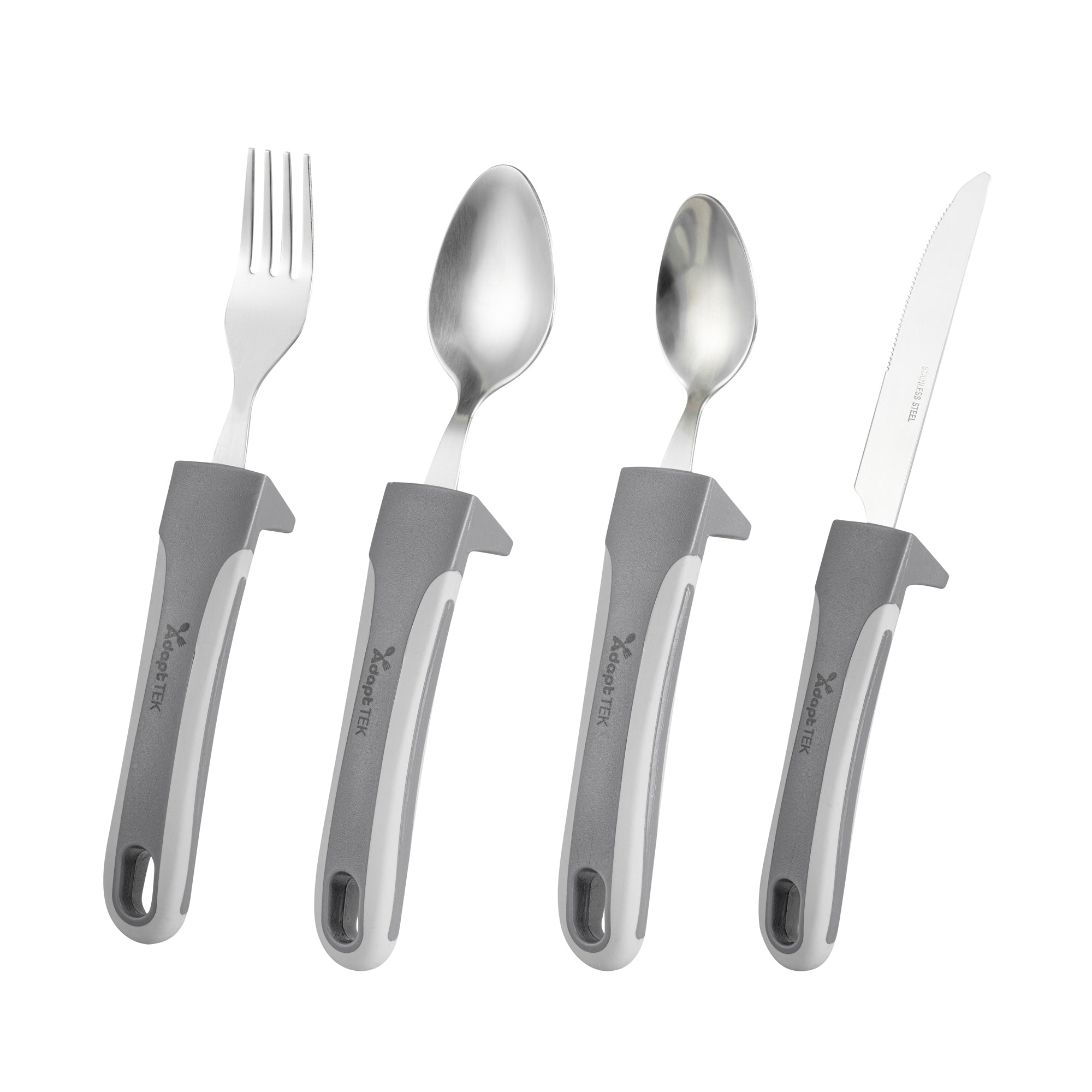 Adapt Tek Gray Stainless Steel 4-Piece Adaptive Utensil Set - Lightweight, Non-Slip - 1 count box