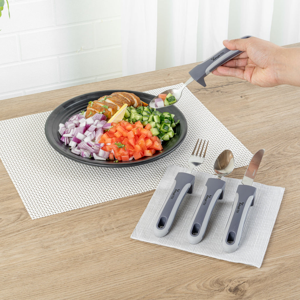 Adapt Tek Gray Stainless Steel 4-Piece Adaptive Utensil Set - Lightweight, Non-Slip - 1 count box