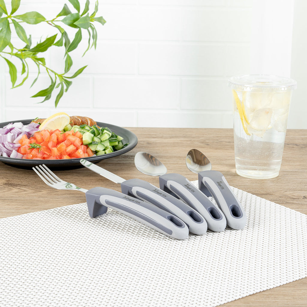 Adapt Tek Gray Stainless Steel 4-Piece Adaptive Utensil Set - Lightweight, Non-Slip - 1 count box