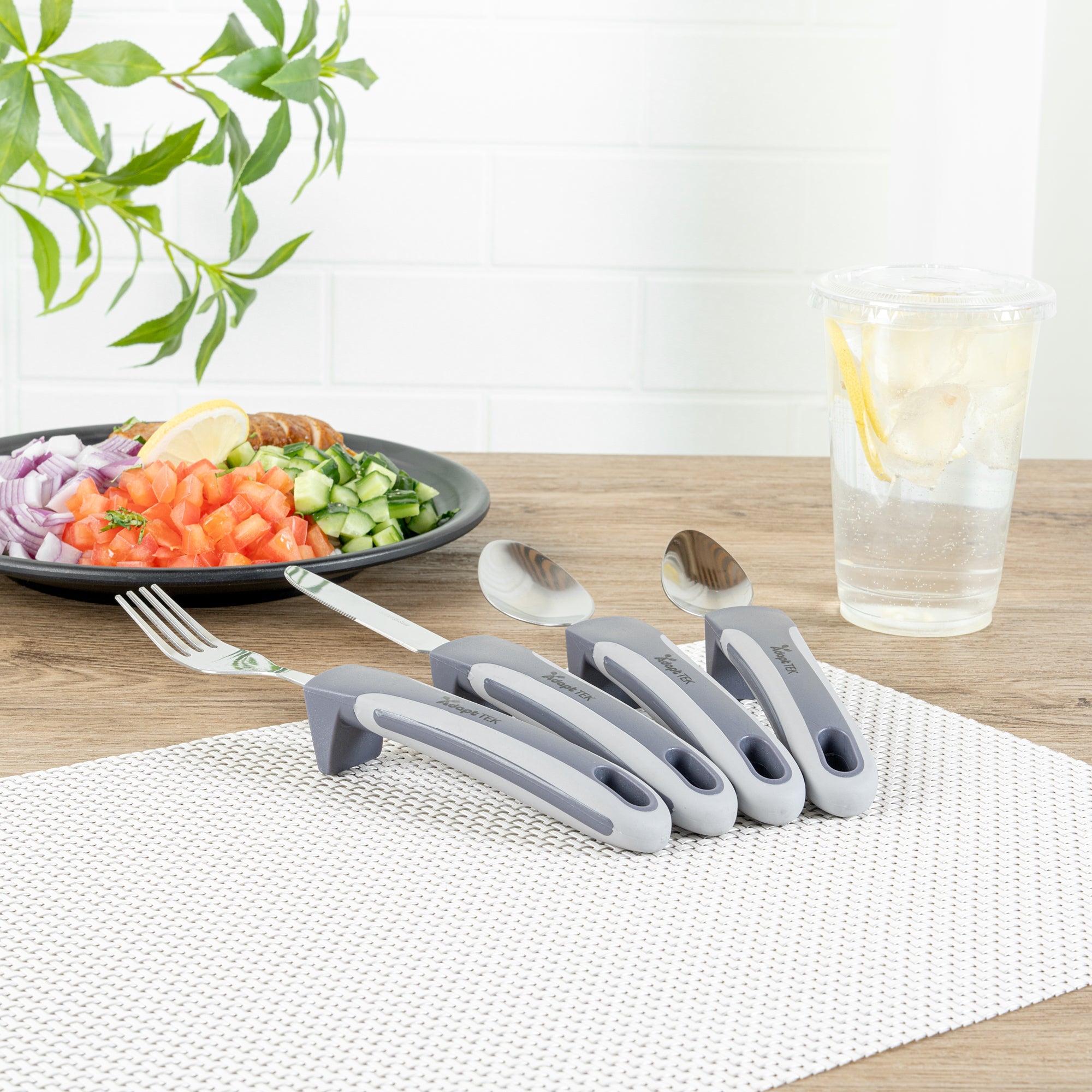 Adapt Tek Gray Stainless Steel 4-Piece Adaptive Utensil Set - Lightweight, Non-Slip - 1 count box