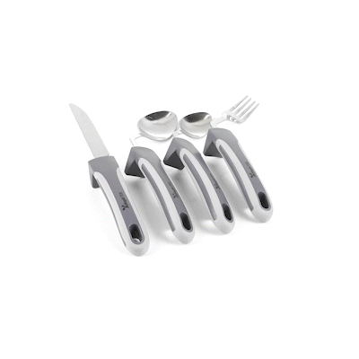 Adapt Tek Gray Stainless Steel 4-Piece Adaptive Offset Utensil Set - Left Hand, Lightweight, Non-Slip - 1 count box
