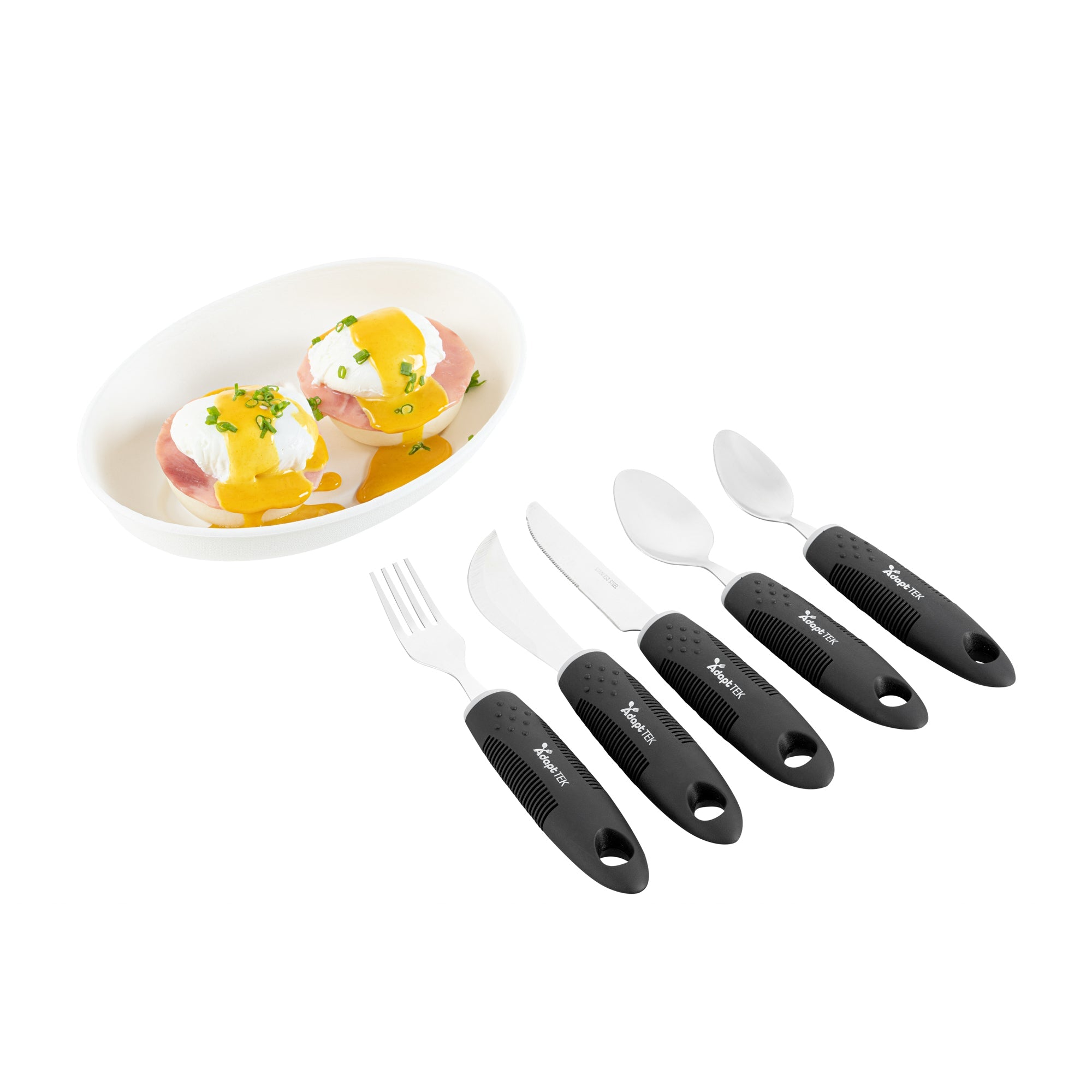 Adapt Tek Black Stainless Steel 5-Piece Adaptive Utensil Set - Lightweight, Non-Slip - 1 count box