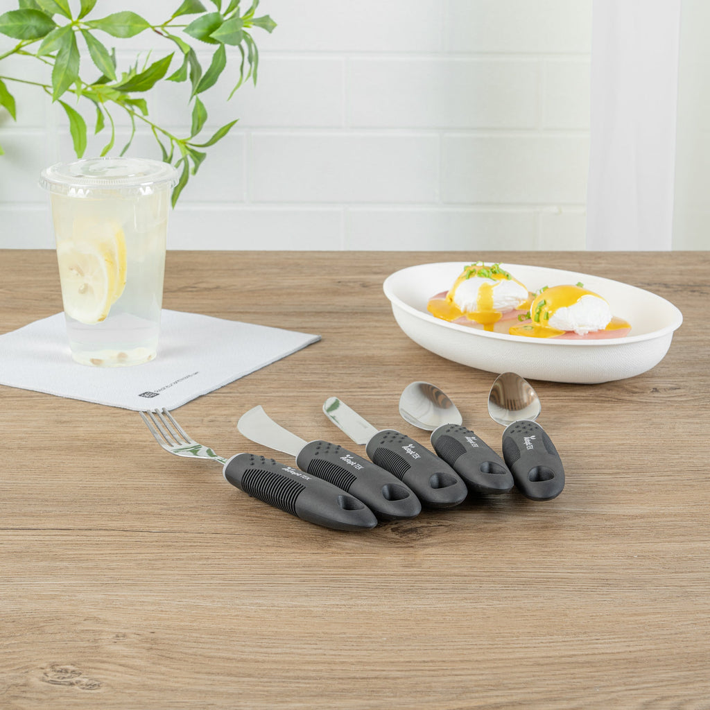 Adapt Tek Black Stainless Steel 5-Piece Adaptive Utensil Set - Lightweight, Non-Slip - 1 count box