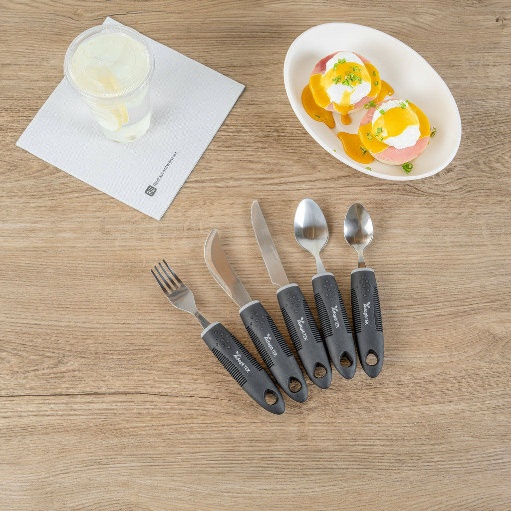 Adapt Tek Black Stainless Steel 5-Piece Adaptive Utensil Set - Lightweight, Non-Slip - 1 count box