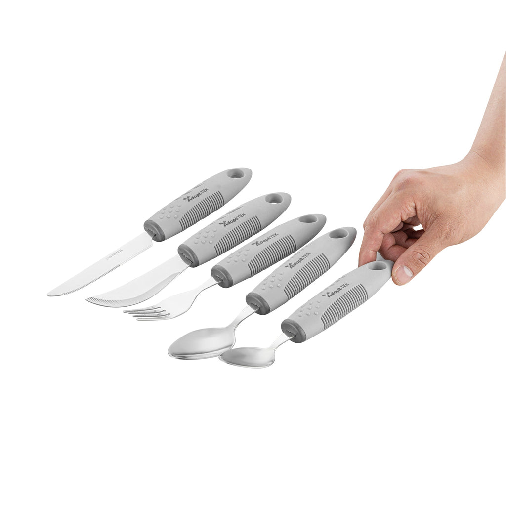 Adapt Tek Gray Stainless Steel 5-Piece Adaptive Utensil Set - Lightweight, Non-Slip - 1 count box