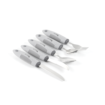 Adapt Tek Gray Stainless Steel 5-Piece Adaptive Utensil Set - Lightweight, Non-Slip - 1 count box