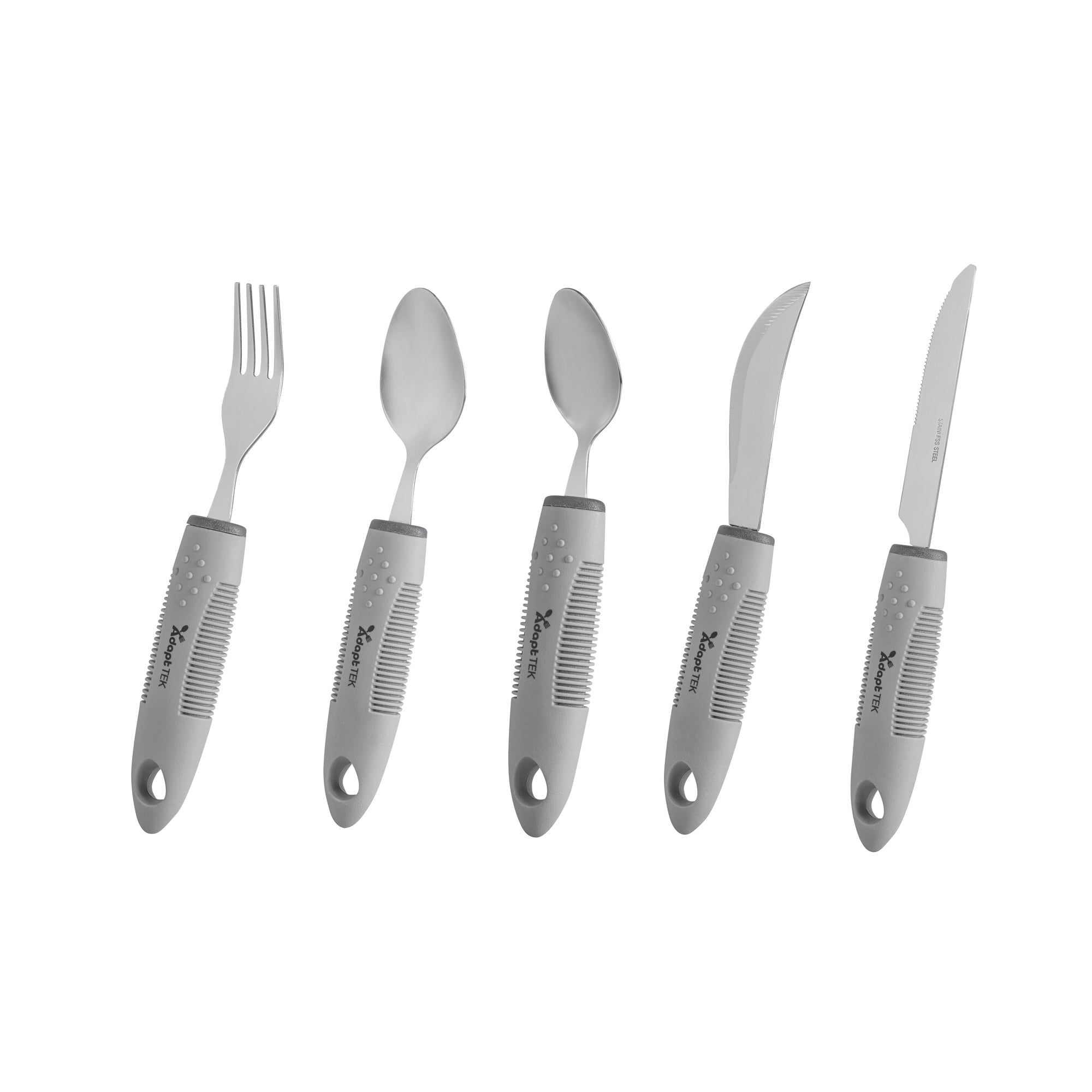 Adapt Tek Gray Stainless Steel 5-Piece Adaptive Utensil Set - Lightweight, Non-Slip - 1 count box