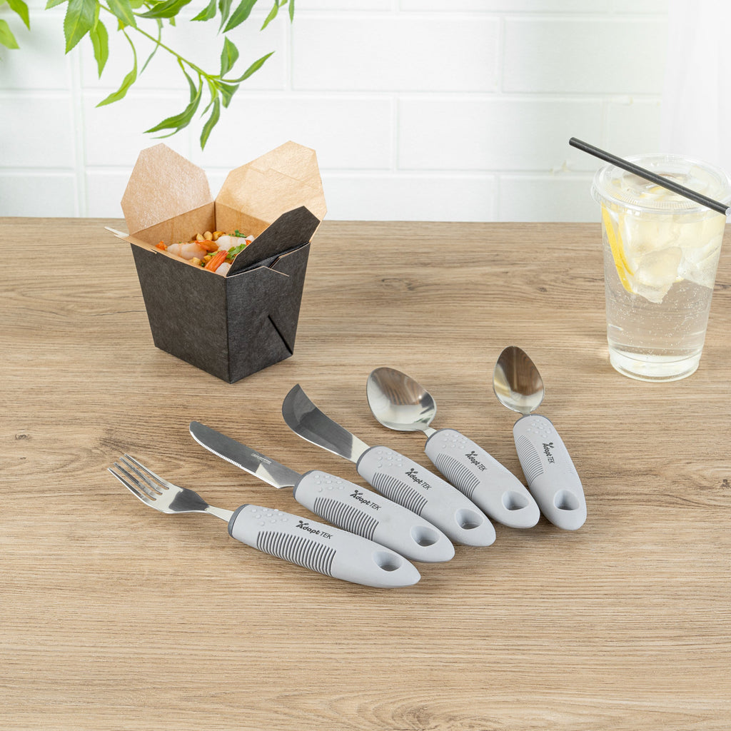 Adapt Tek Gray Stainless Steel 5-Piece Adaptive Utensil Set - Lightweight, Non-Slip - 1 count box
