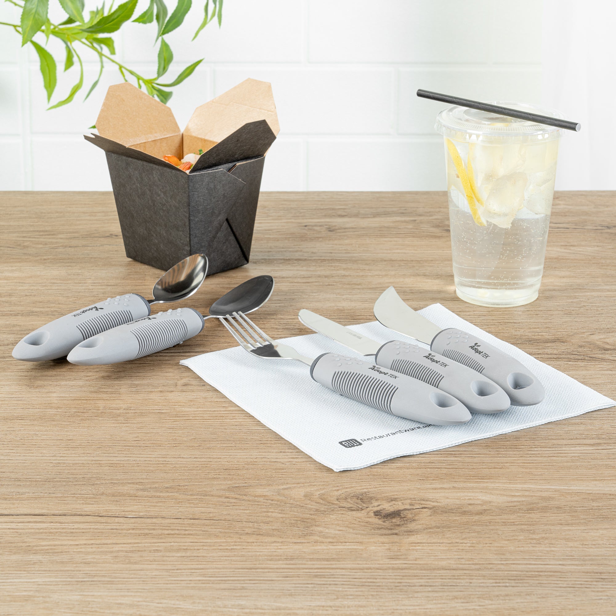 Adapt Tek Gray Stainless Steel 5-Piece Adaptive Utensil Set - Lightweight, Non-Slip - 1 count box