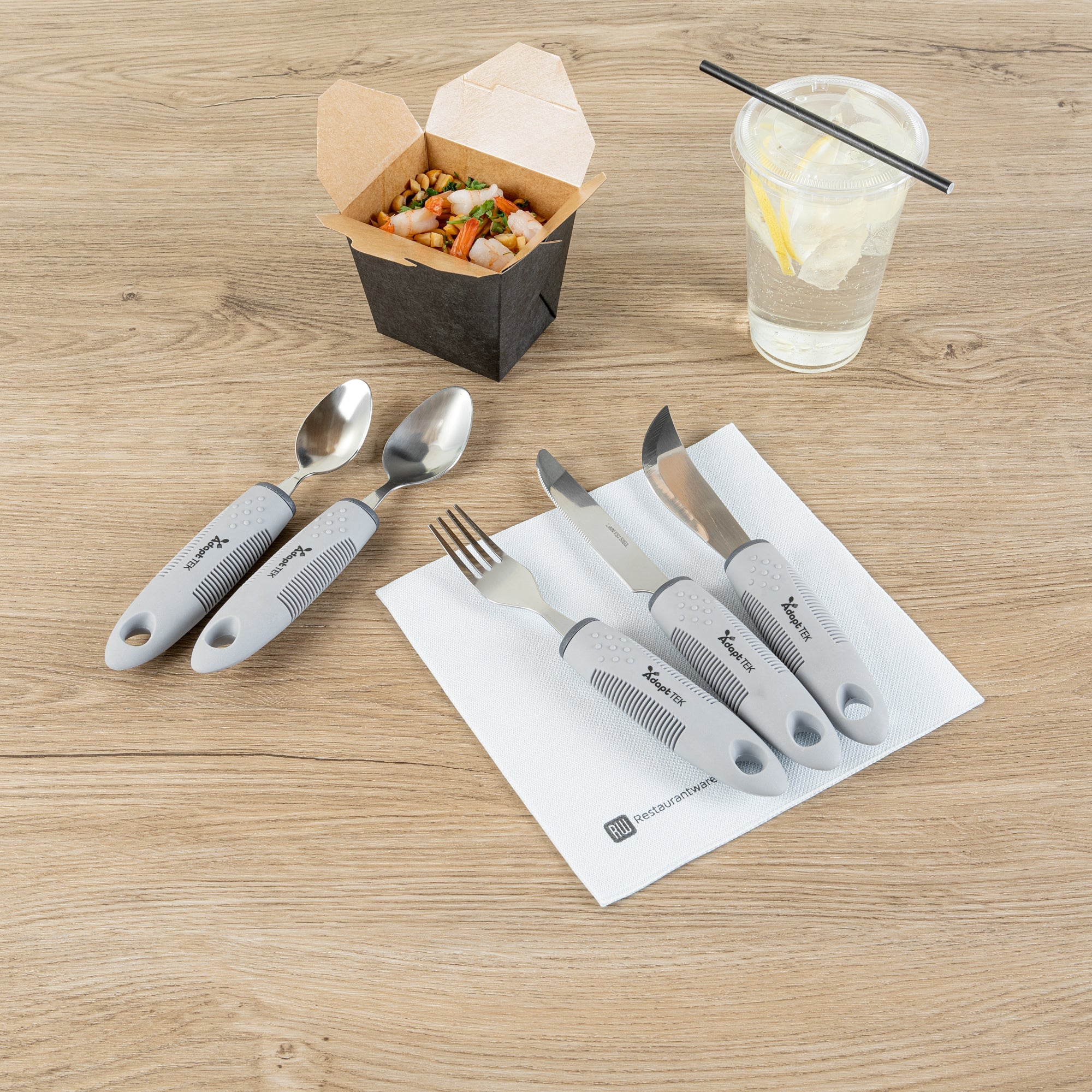 Adapt Tek Gray Stainless Steel 5-Piece Adaptive Utensil Set - Lightweight, Non-Slip - 1 count box