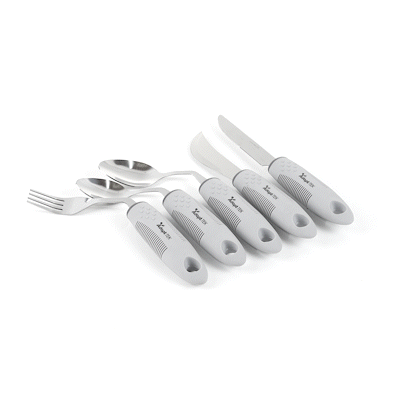 Adapt Tek Gray Stainless Steel 5-Piece Adaptive Offset Utensil Set - Right Hand, Lightweight, Non-Slip - 1 count box