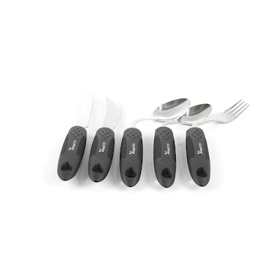 Adapt Tek Black Stainless Steel 5-Piece Adaptive Offset Utensil Set - Left Hand, Lightweight, Non-Slip - 1 count box