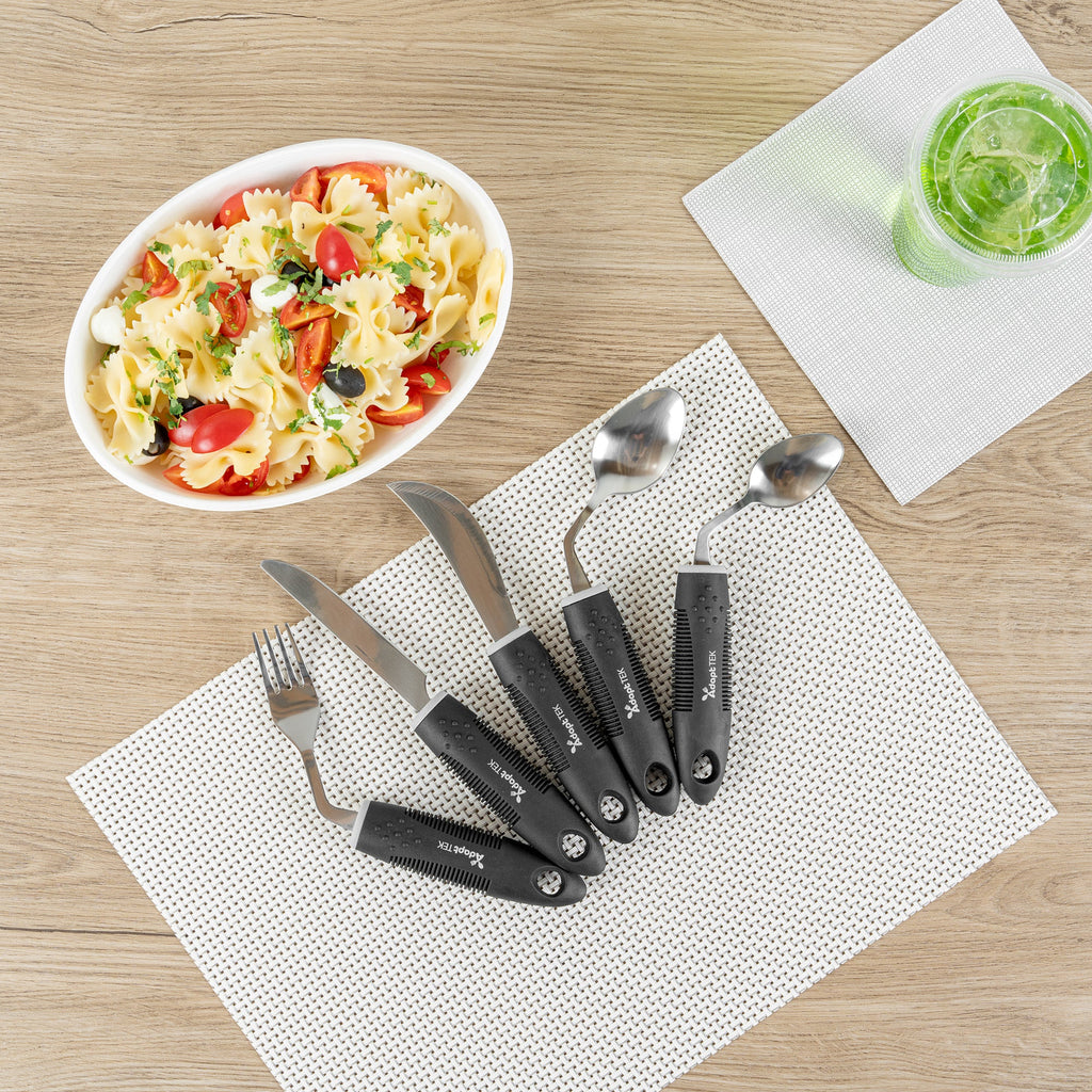 Adapt Tek Black Stainless Steel 5-Piece Adaptive Offset Utensil Set - Left Hand, Lightweight, Non-Slip - 1 count box