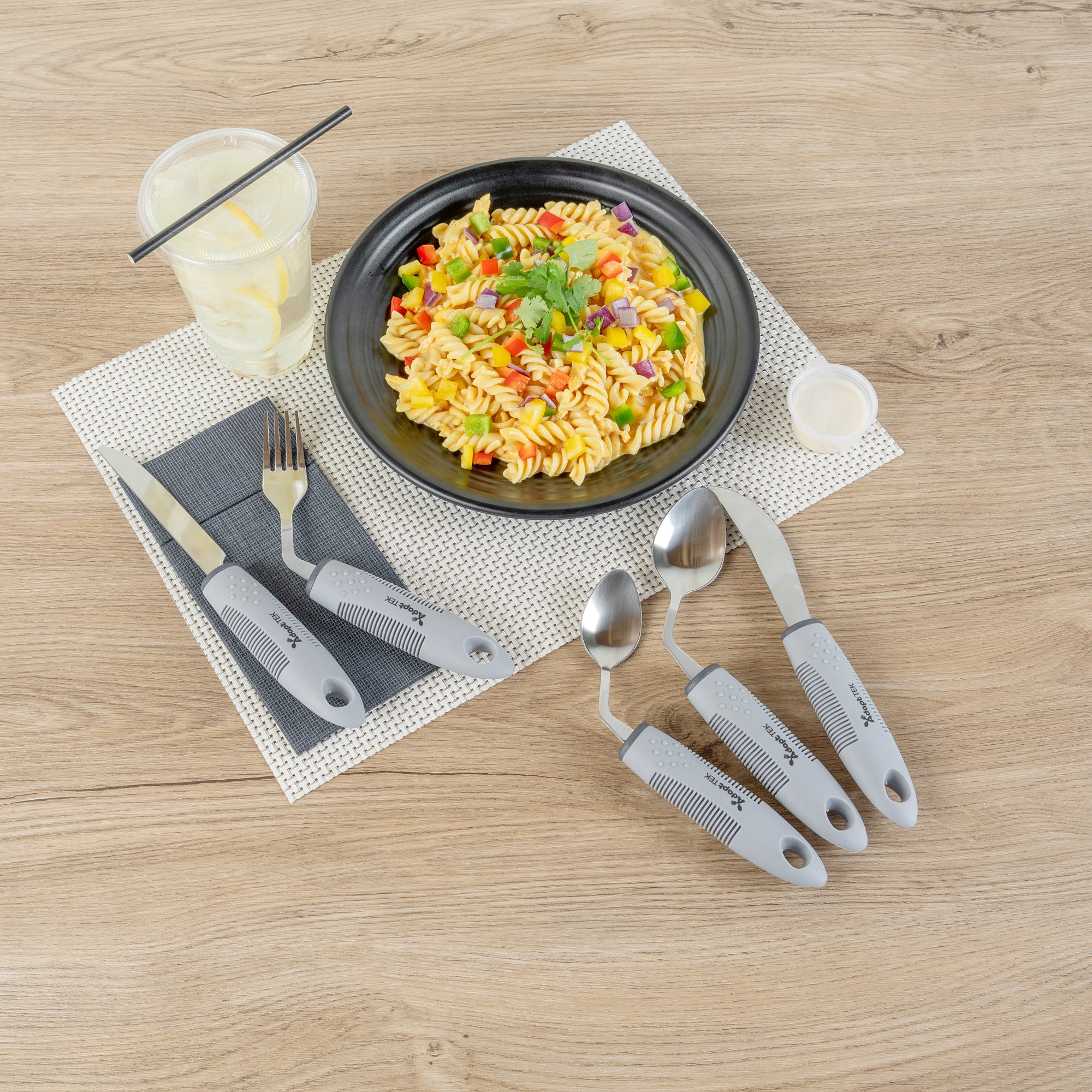 Adapt Tek Gray Stainless Steel 5-Piece Adaptive Offset Utensil Set - Left Hand, Lightweight, Non-Slip - 1 count box