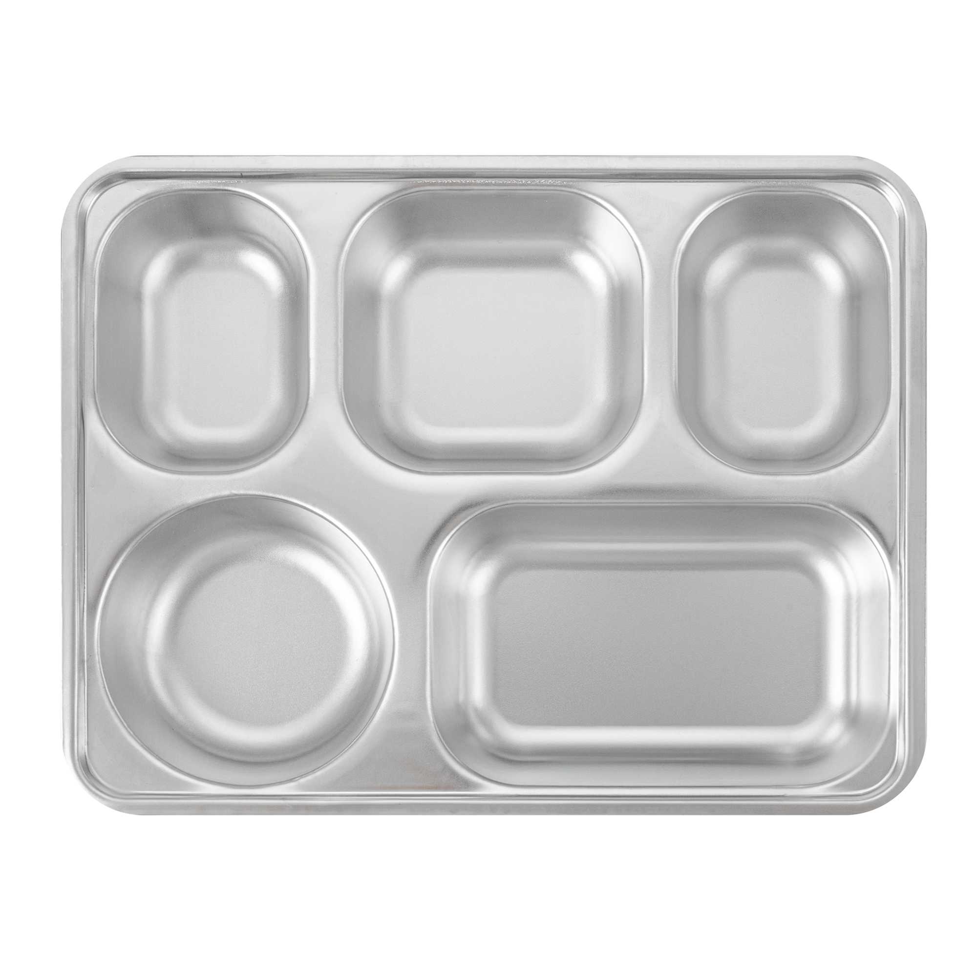 Met Lux Ambidextrous Rectangle Stainless Steel Tray - 5 Compartments - 11" x 8 3/4" x 1 3/4" - 2 count box
