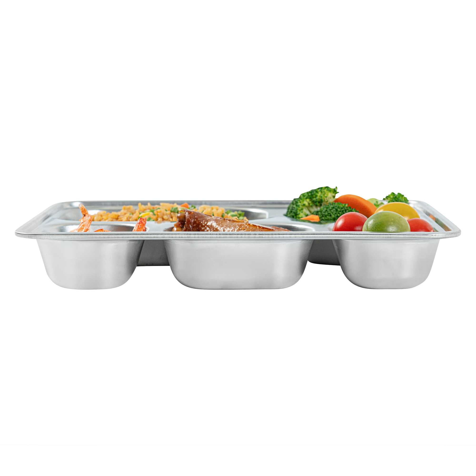 Met Lux Ambidextrous Rectangle Stainless Steel Tray - 5 Compartments - 11" x 8 3/4" x 1 3/4" - 20 count box