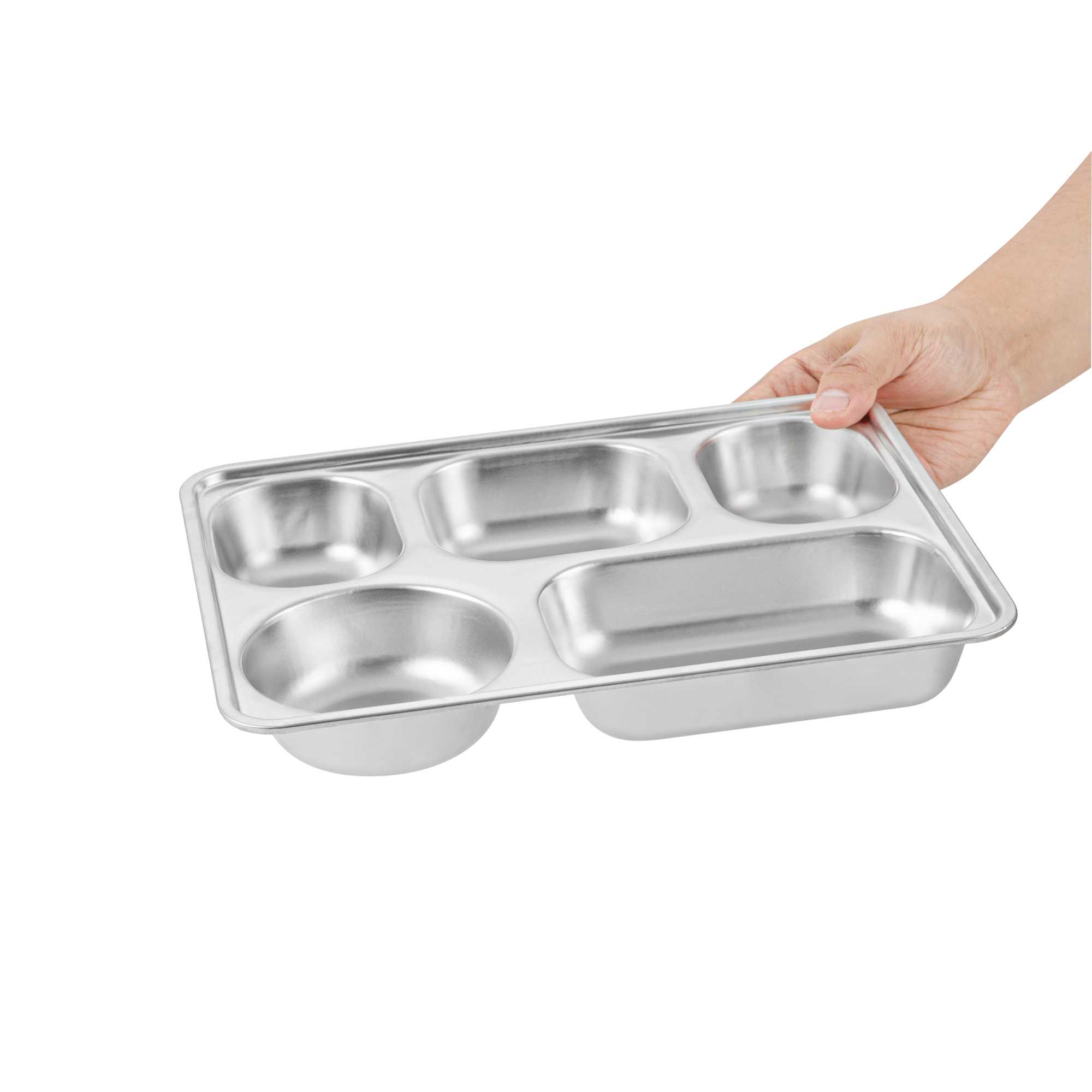 Met Lux Ambidextrous Rectangle Stainless Steel Tray - 5 Compartments - 11" x 8 3/4" x 1 3/4" - 20 count box